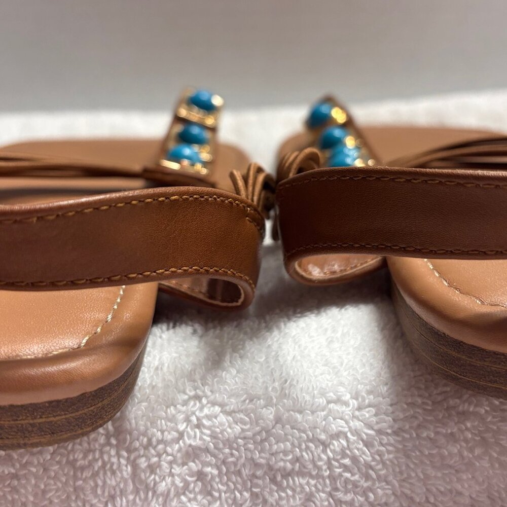 Torrid Turquoise t-Strap Sandals Size 9.5ww NWT Boho Chic Southwestern Artisanal - Picture 5 of 6